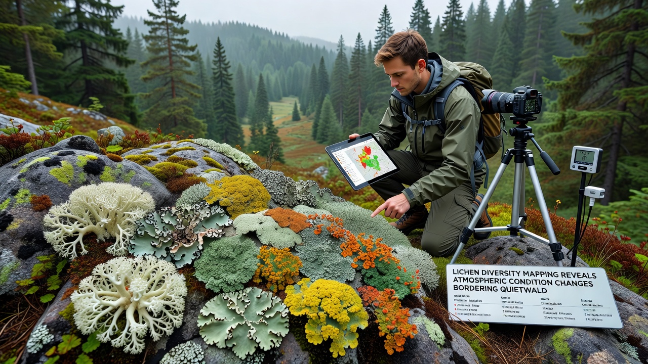 Detailed close-up of lichen species distribution mapped in Quietwald border zones